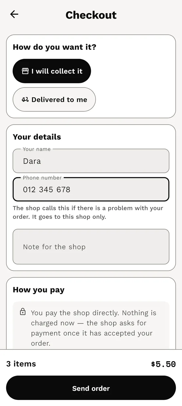 Local Plus checkout screen