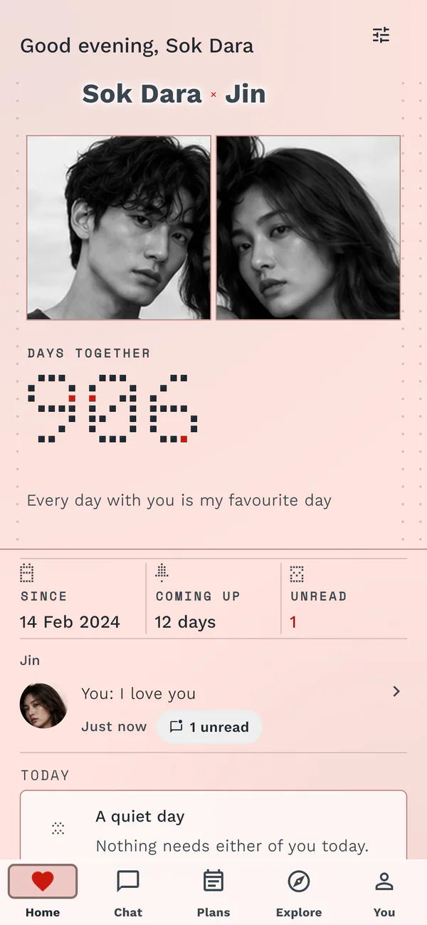 Together Plus shared home showing the couple and days together